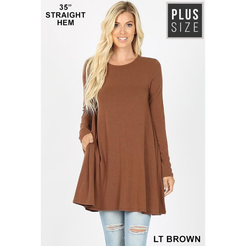 World of Leggings Long Sleeve Plus Size Swing Tunic with Pockets